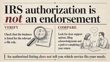 IRS authorization and day-to-day support answer different questions. Verify program participation, then compare the service you need.